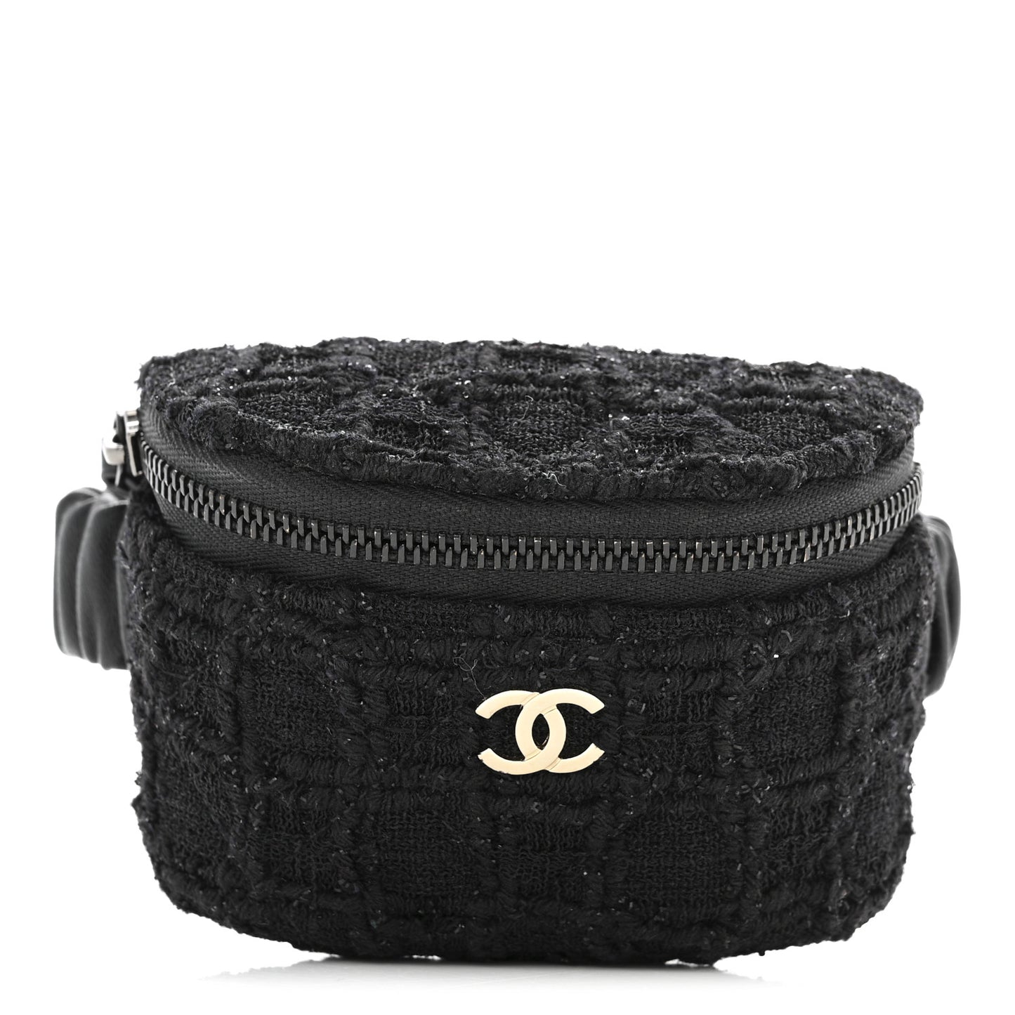 Tweed Lambskin Quilted Arm Coin Purse Black