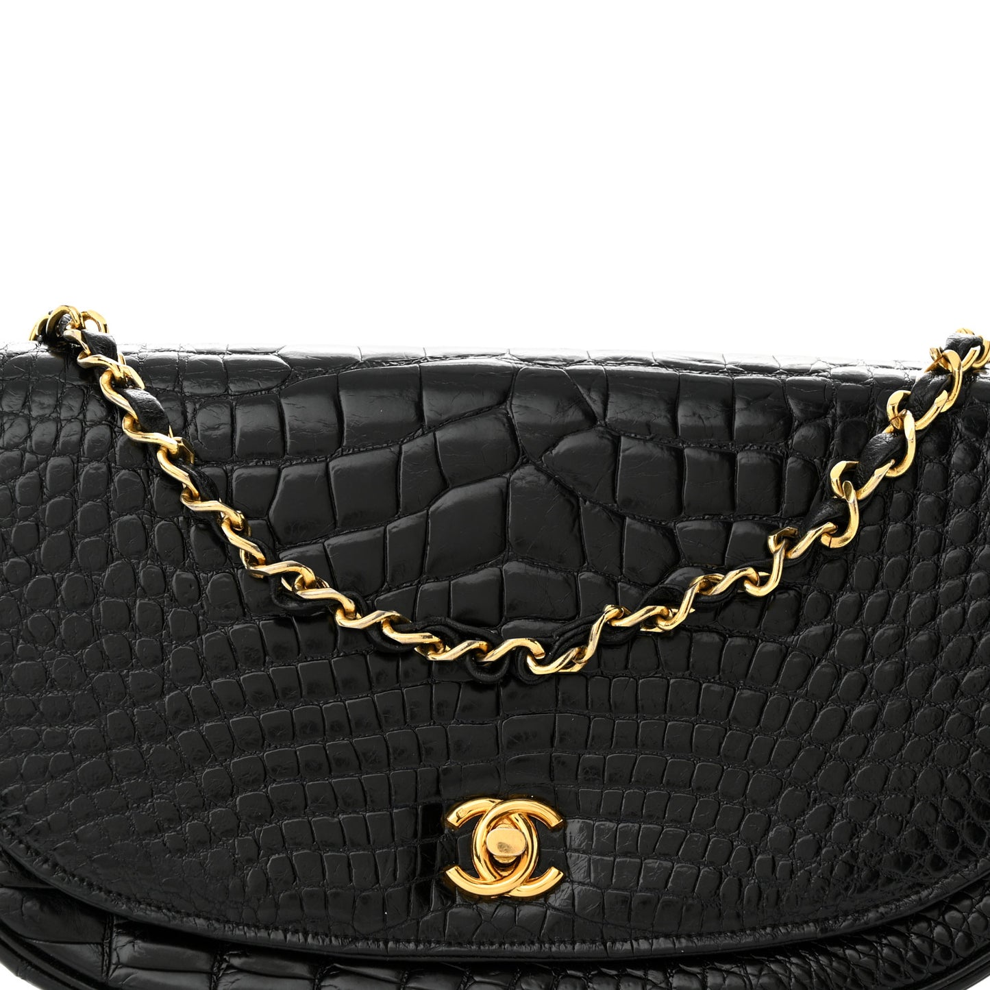 Shiny Crocodile Evening Flap Black