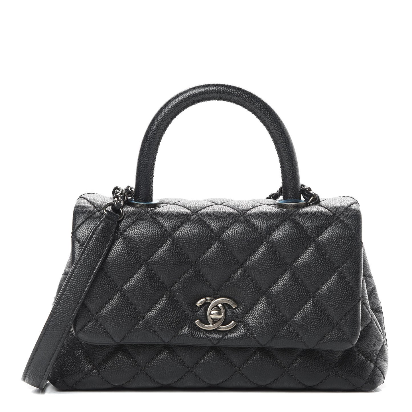 Caviar Quilted Mini Coco Handle Flap Black