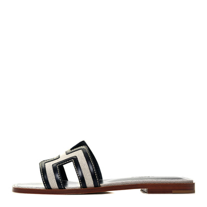 Hermes Calfskin Canvas Oran Sandals 36 Black 1 of 7