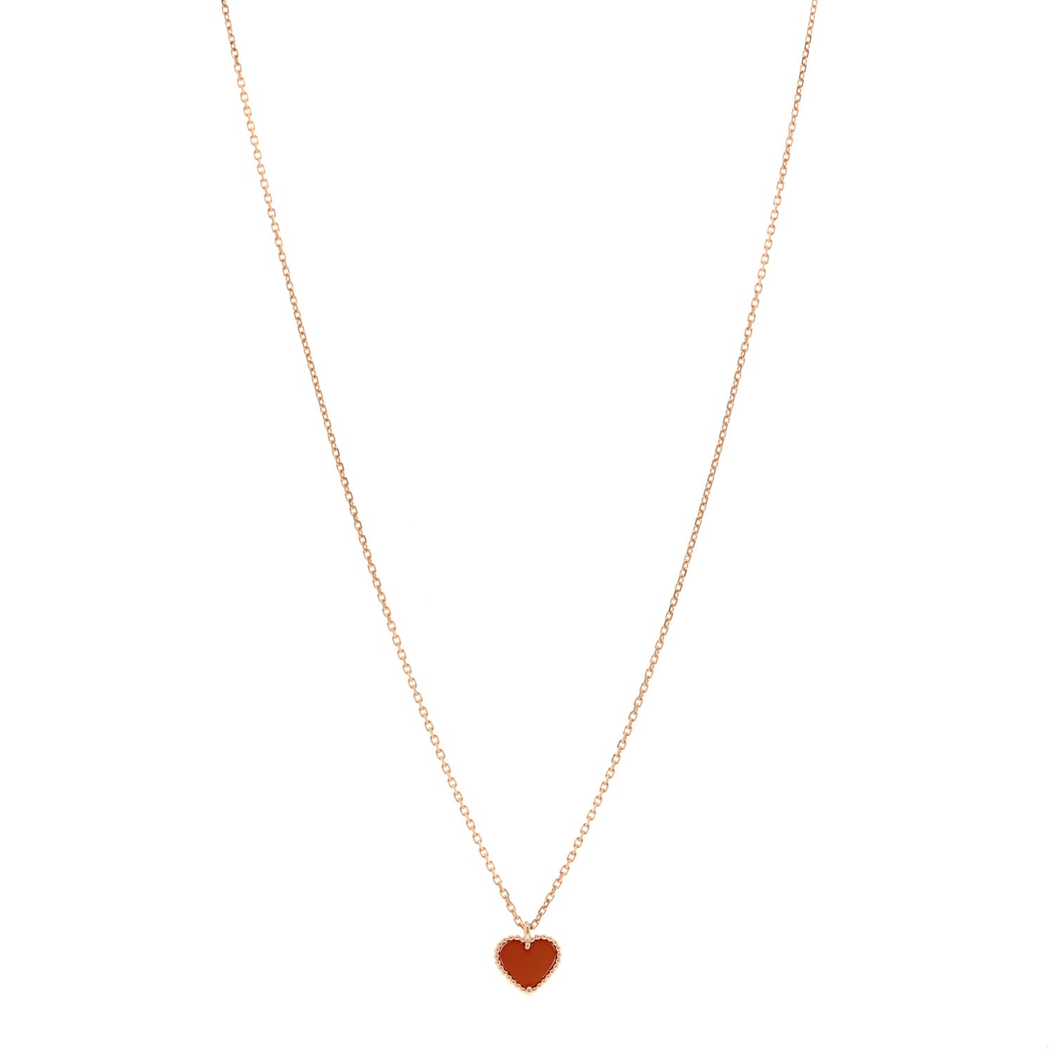 Van Cleef & Arpels 18k Rose Gold Carnelian Sweet Alhambra Heart Pendant Necklace 1 of 6