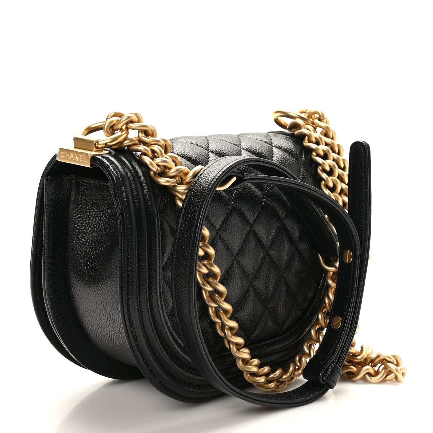 Caviar Quilted Small Boy Messenger Bag Black