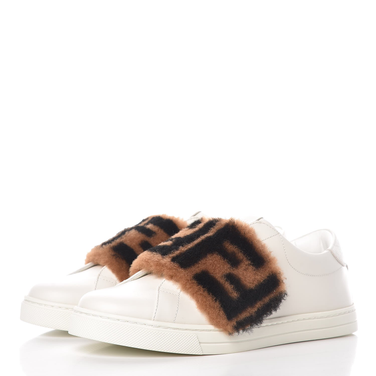 Fendi Vitello Shearling FF Velcro Slip On Sneakers 37 White 3 of 10