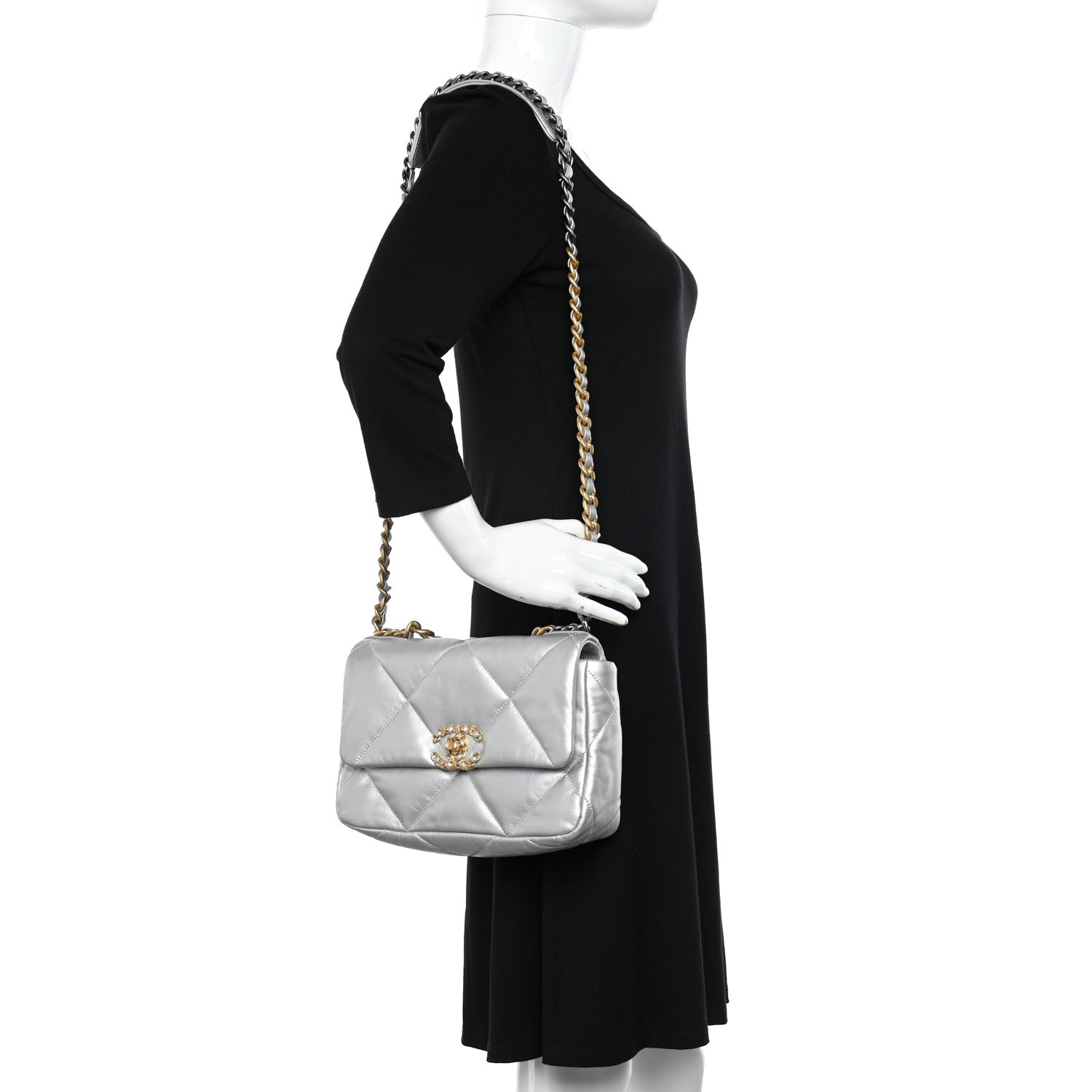 Chanel Metallic Goatskin Quilted Medium Chanel 19 Flap Silver 2 of 10