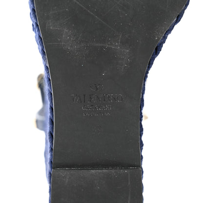 Valentino Garavani Calfskin Rockstud Torchon Espadrille 25/115mm Wedge Sandals 39 Pure Blue 7 of 12