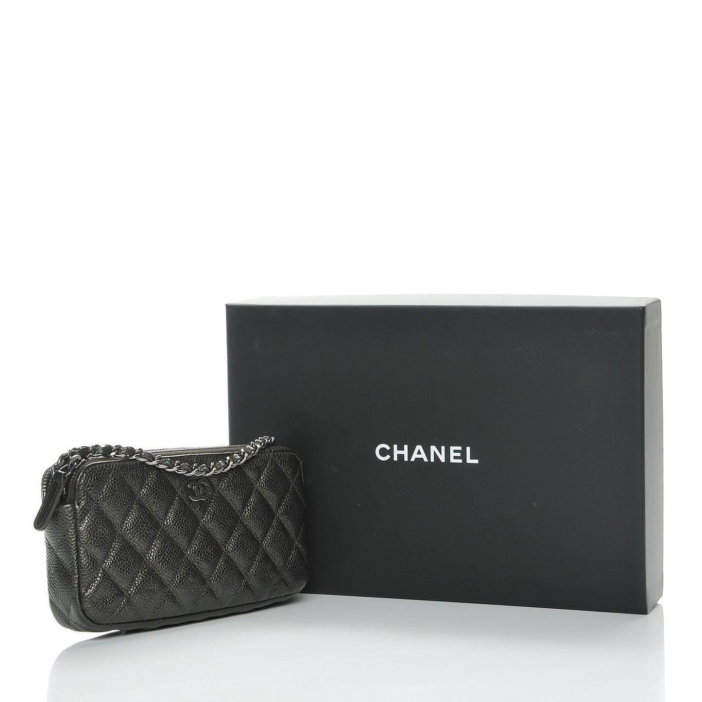 Caviar Quilted Small Clutch With Chain Dark Charcoal