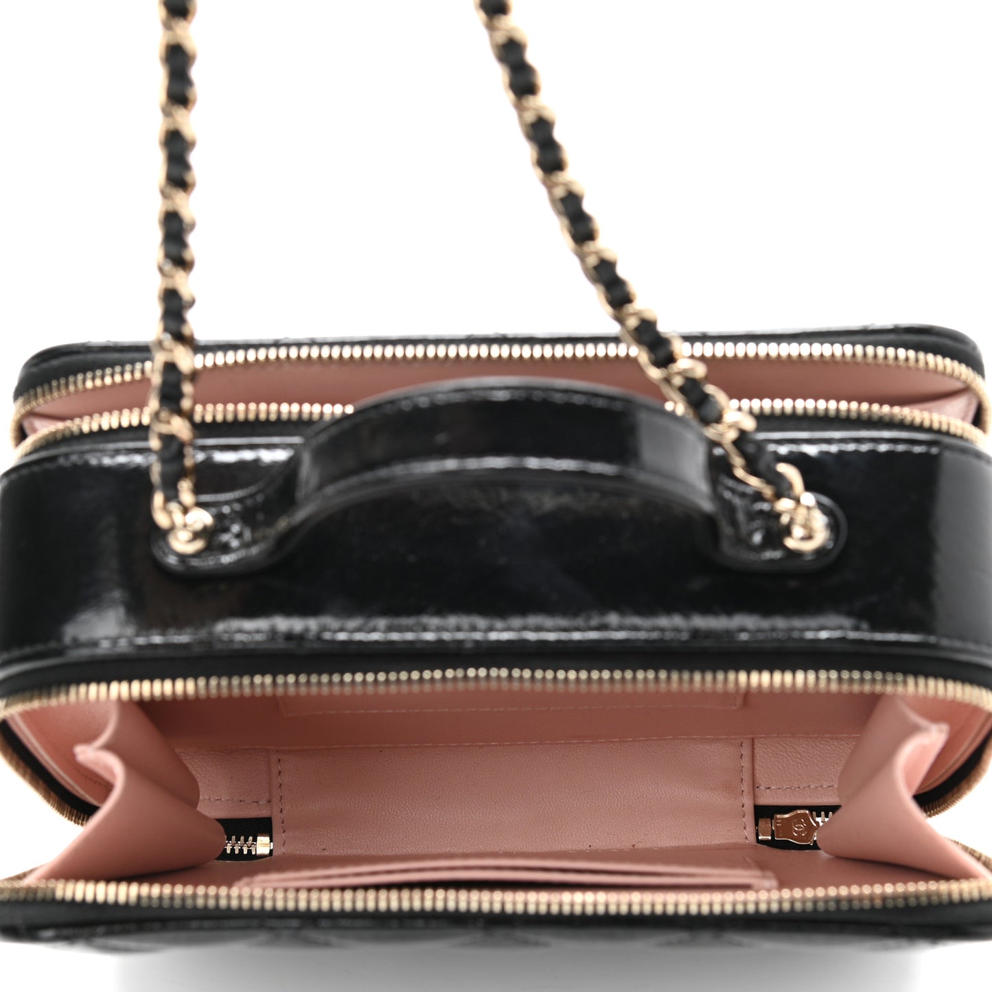 Shiny Lambskin Quilted CC Vanity Case Black