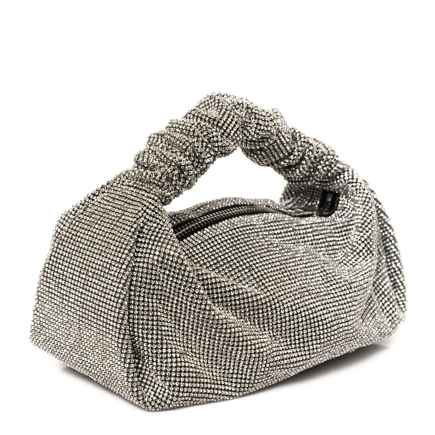 Alexander Wang Mesh Crystal Rhinestone Mini Scrunchie Clutch Black Silver 3 of 11