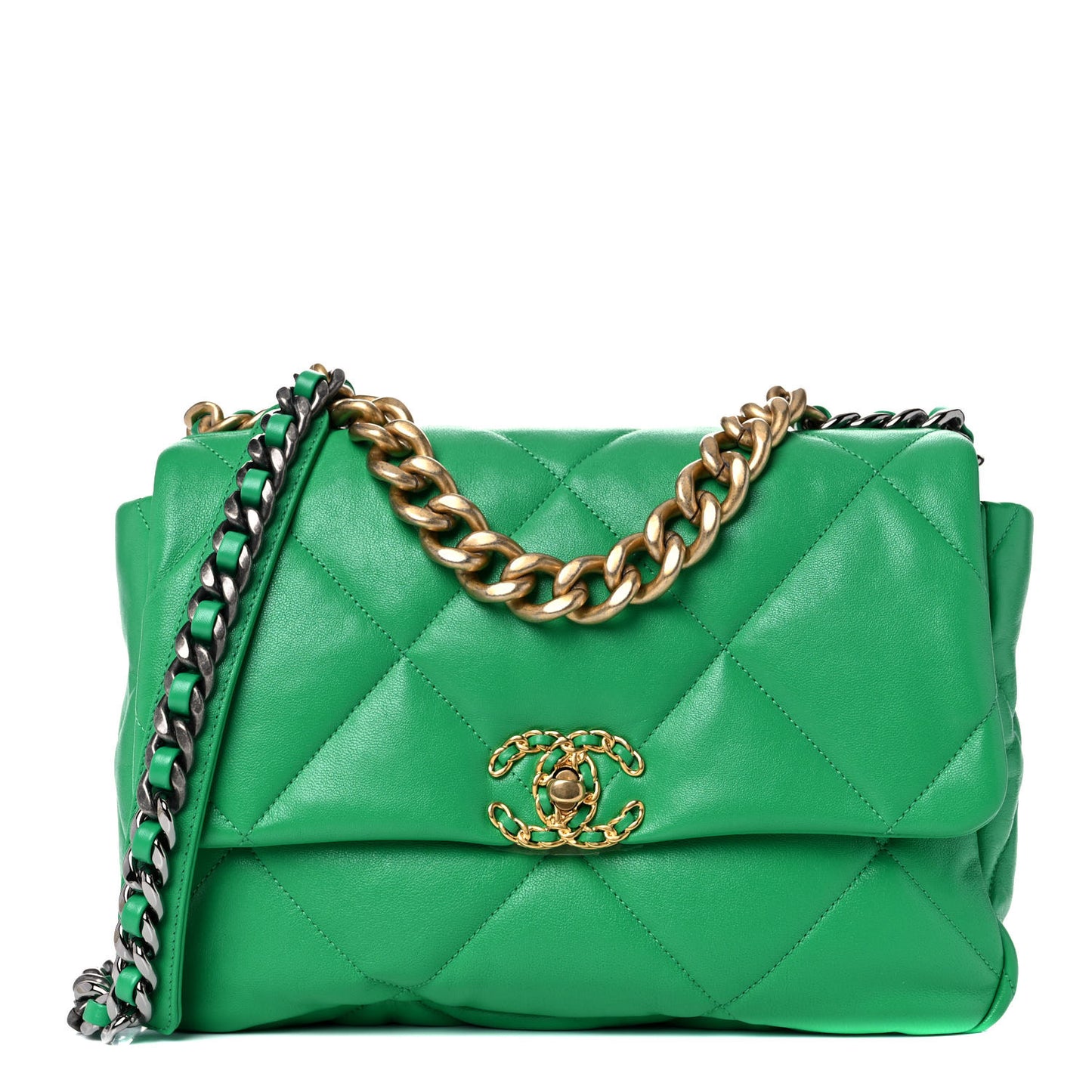 Lambskin Quilted Large Chanel 19 Flap Green