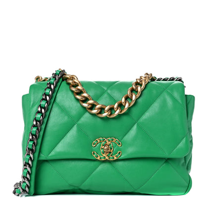 Chanel Lambskin Quilted Large Chanel 19 Flap Green 1 of 10