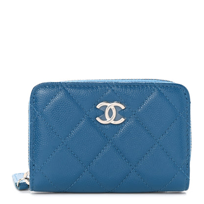 Chanel Caviar Quilted Zip Coin Purse Blue 1 of 9