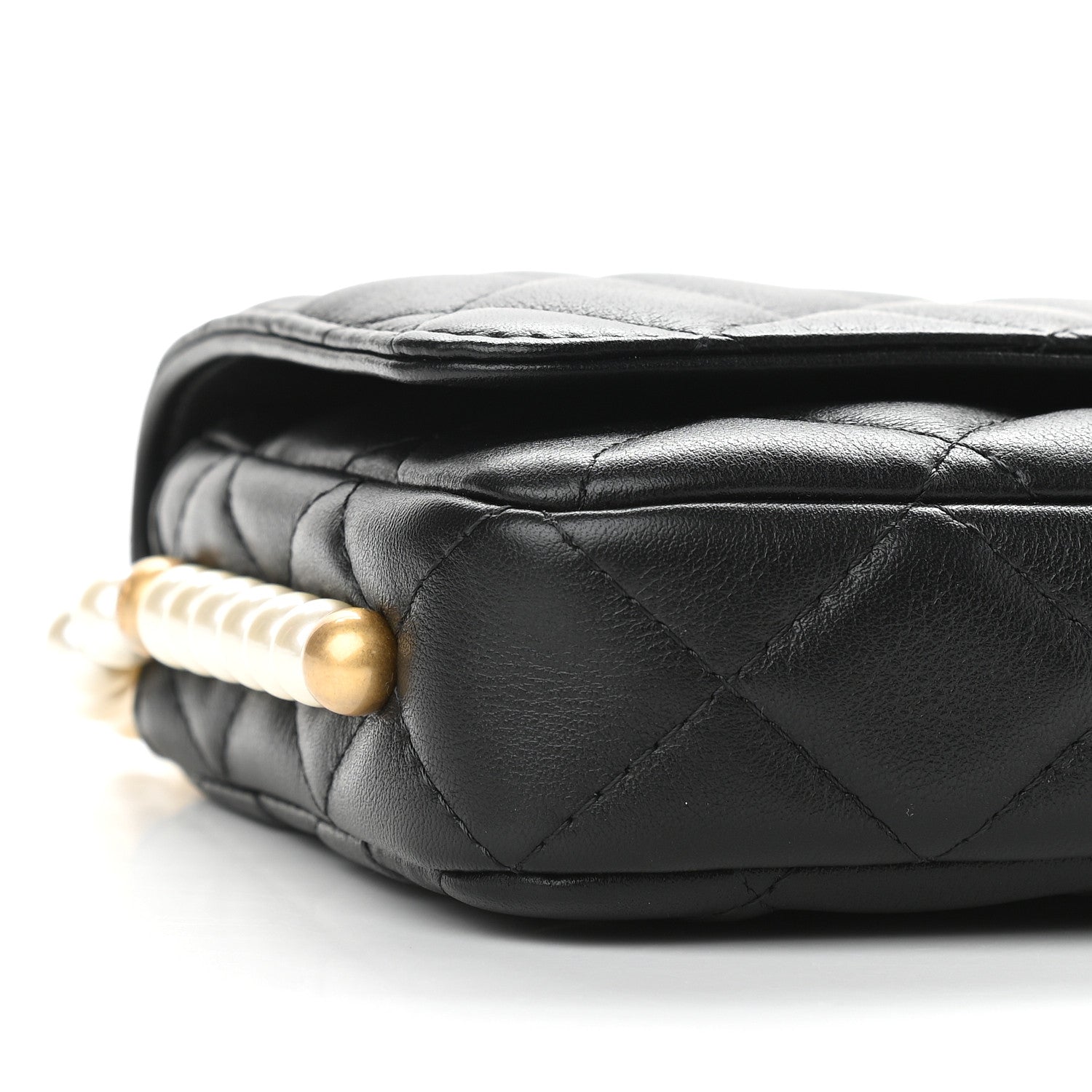 Chanel Calfskin Quilted Pearl Wallet On Chain WOC Black 16 of 19
