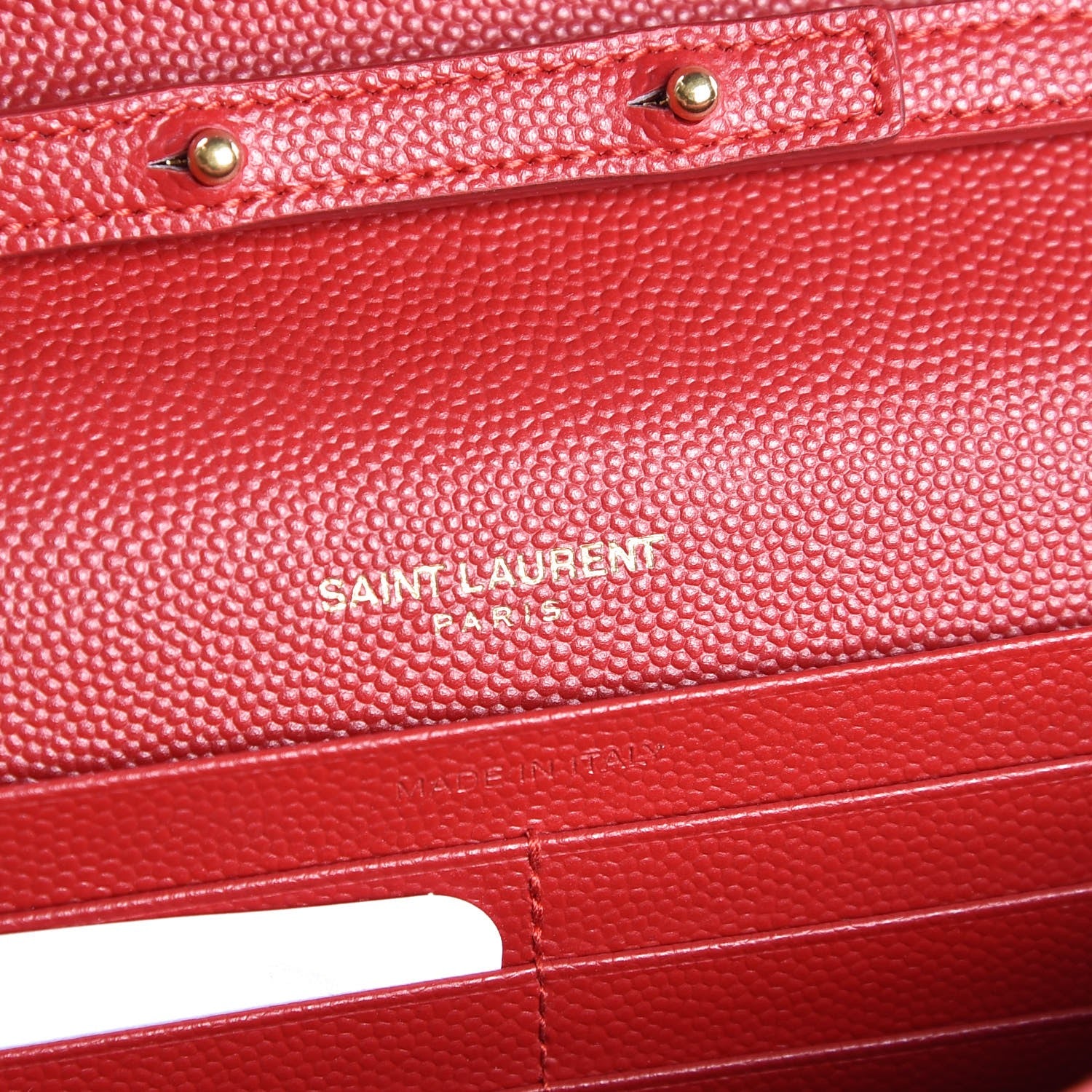 Saint Laurent Grain De Poudre Matelasse Chevron Monogram Chain Wallet New Red 6 of 7