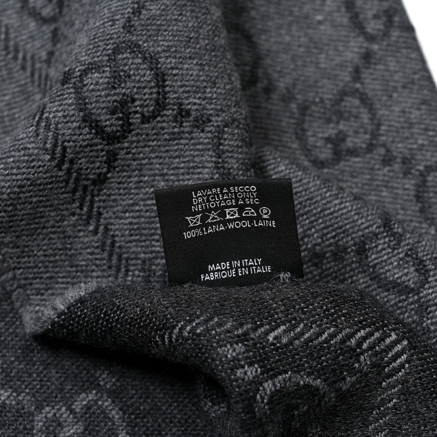 Wool Jacquard GG Monogram Sten Fringe Scarf Anthracite Black