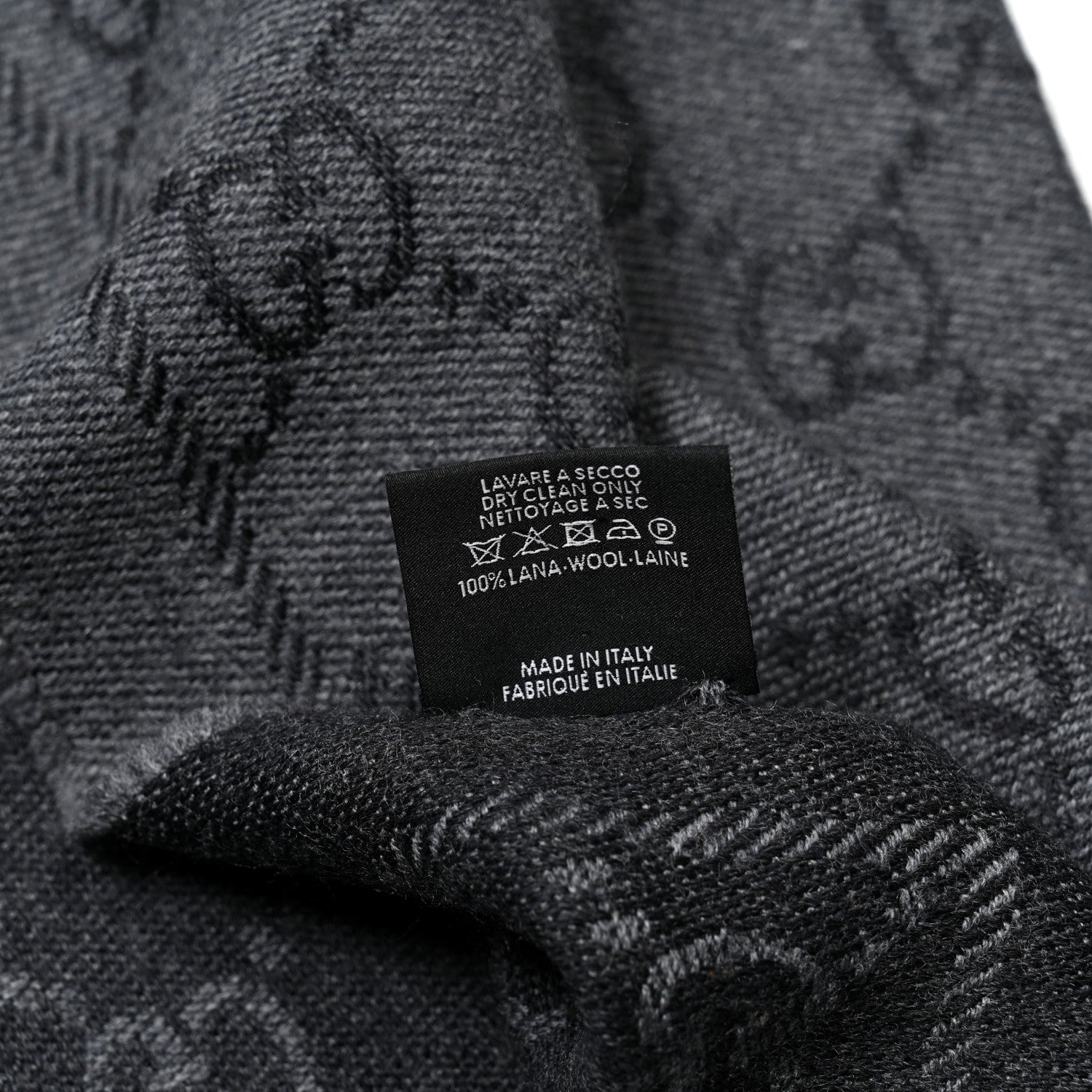 Gucci Wool Jacquard GG Monogram Sten Fringe Scarf Anthracite Black 4 of 5