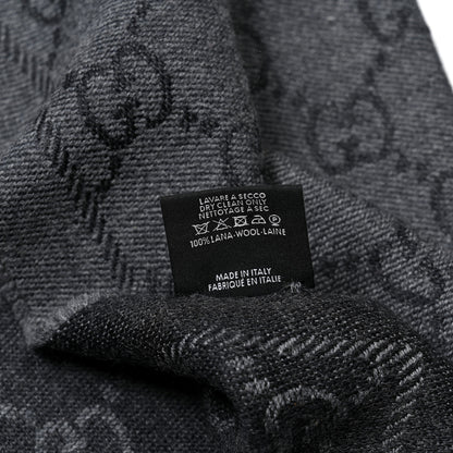 Gucci Wool Jacquard GG Monogram Sten Fringe Scarf Anthracite Black 4 of 5