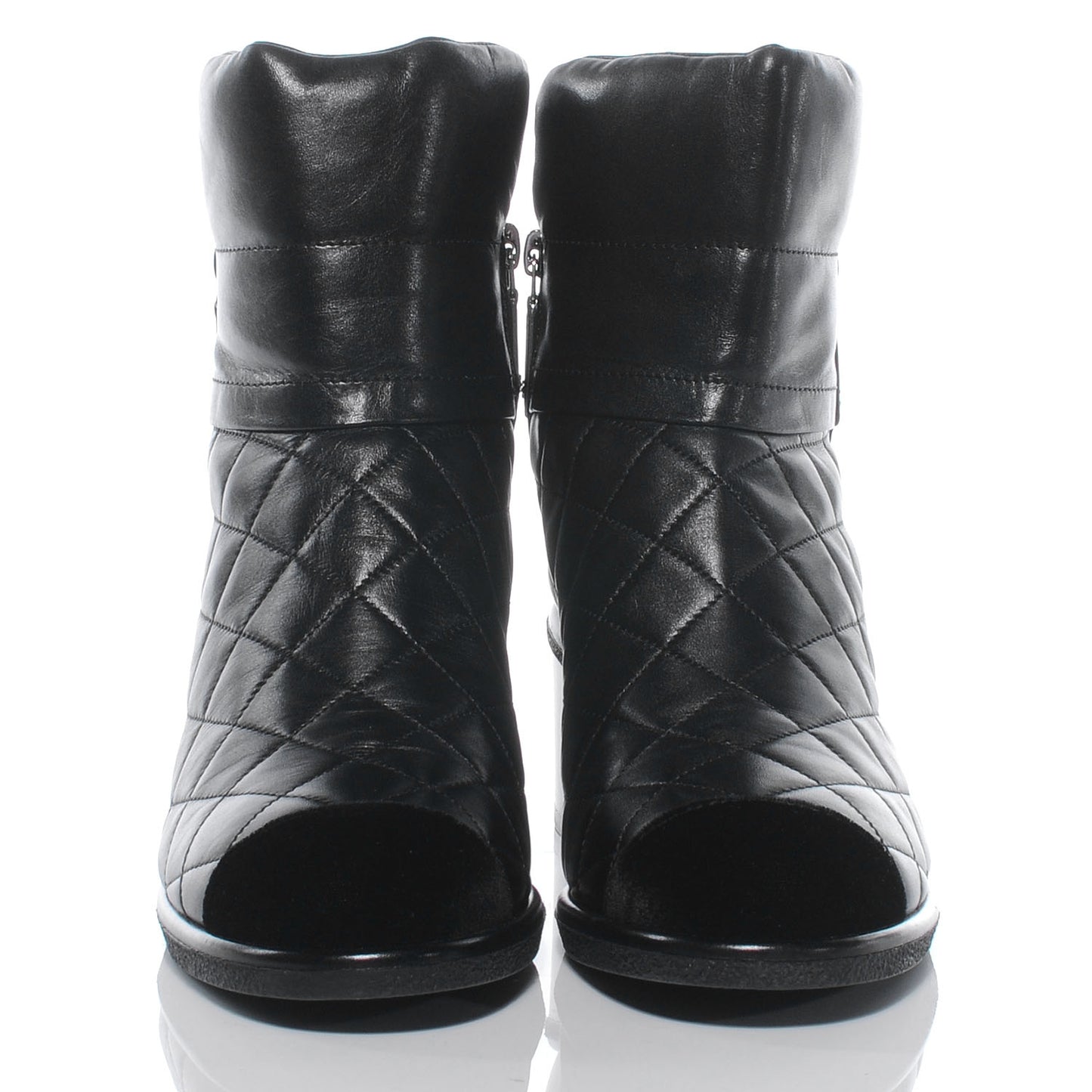 Leather Quilted Cap Toe Boots 41 Black