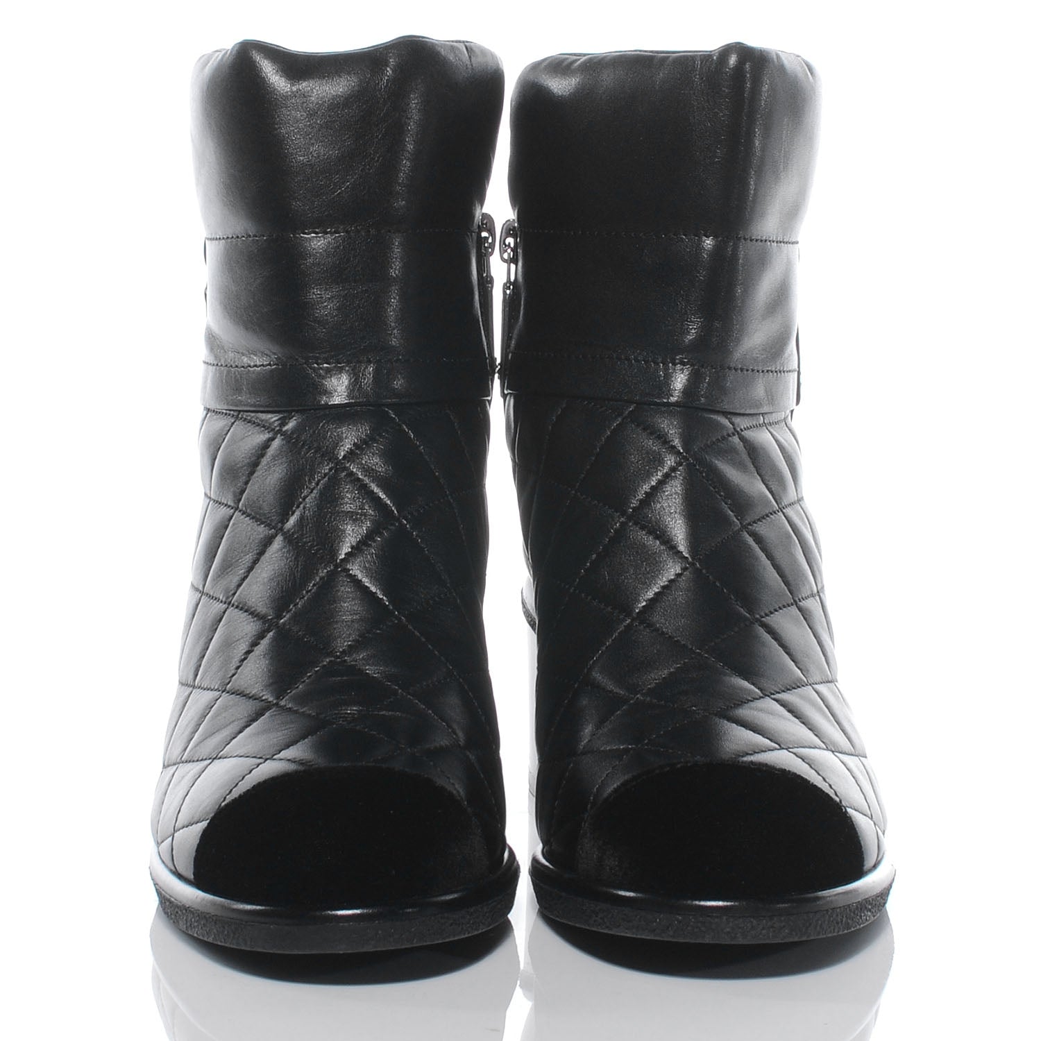 Chanel Leather Quilted Cap Toe Boots 41 Black 2 of 7