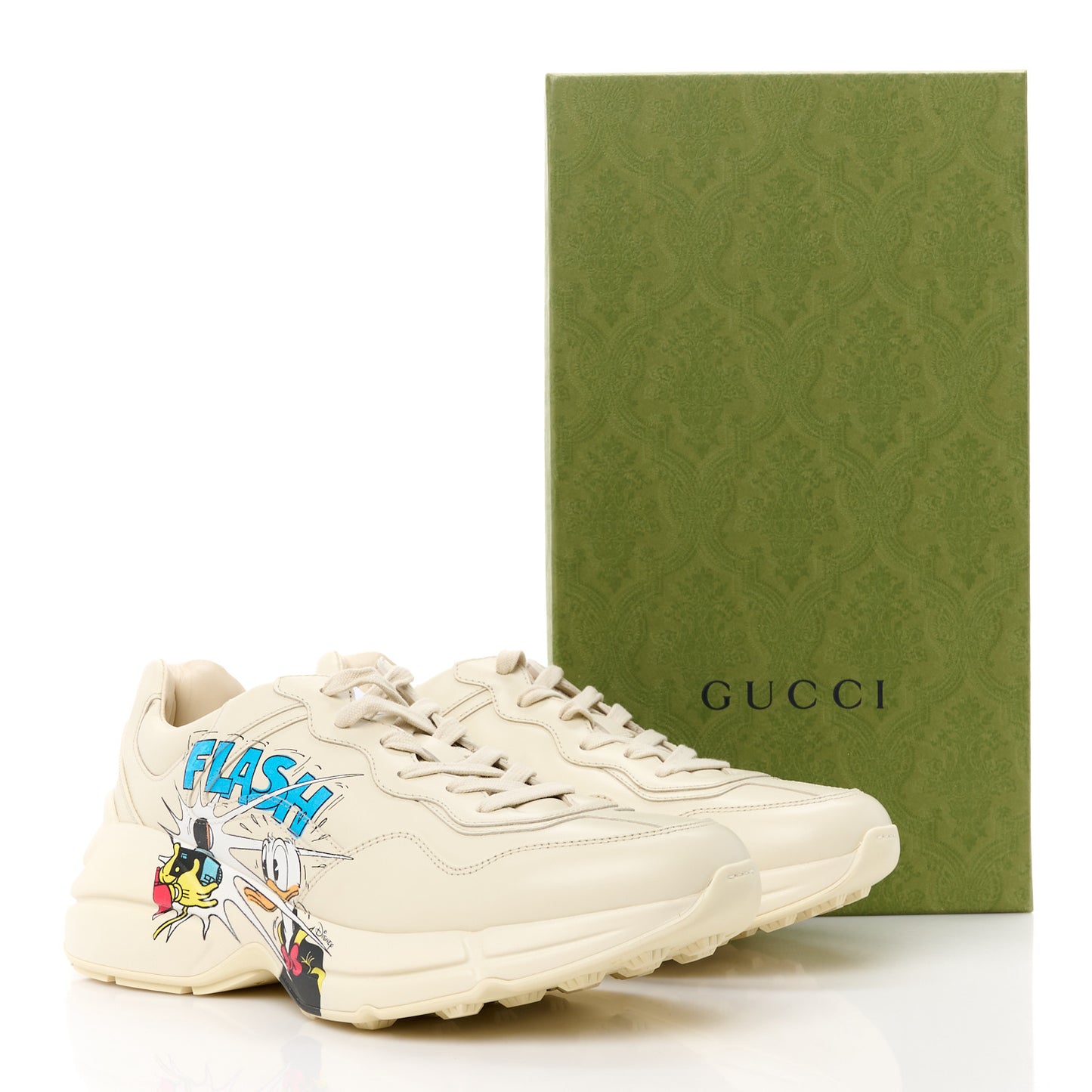 X DISNEY Calfskin Donald Duck Mens Rhyton Sneakers 40 Ivory