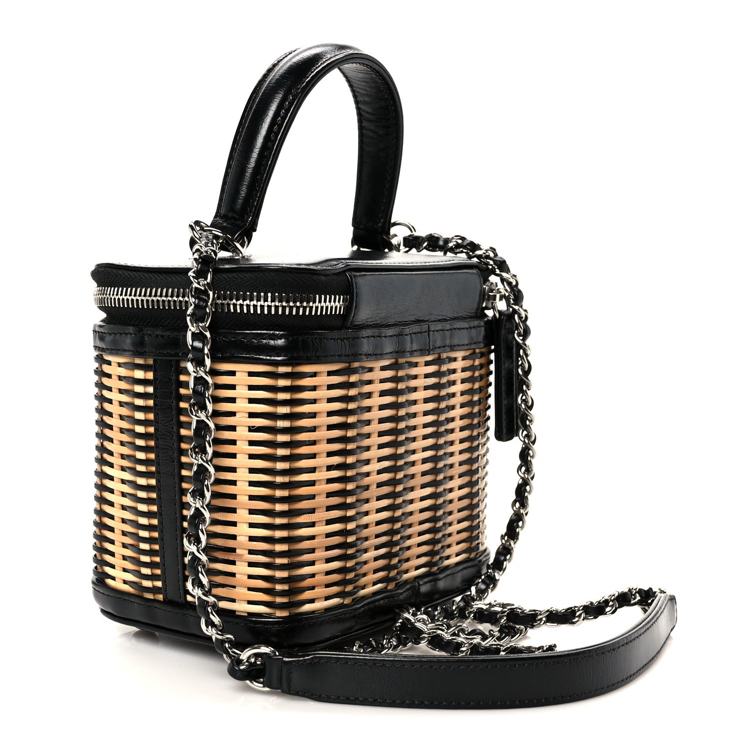 Chanel Calfskin Raffia Small Vanity Case Bag Black Beige 3 of 10