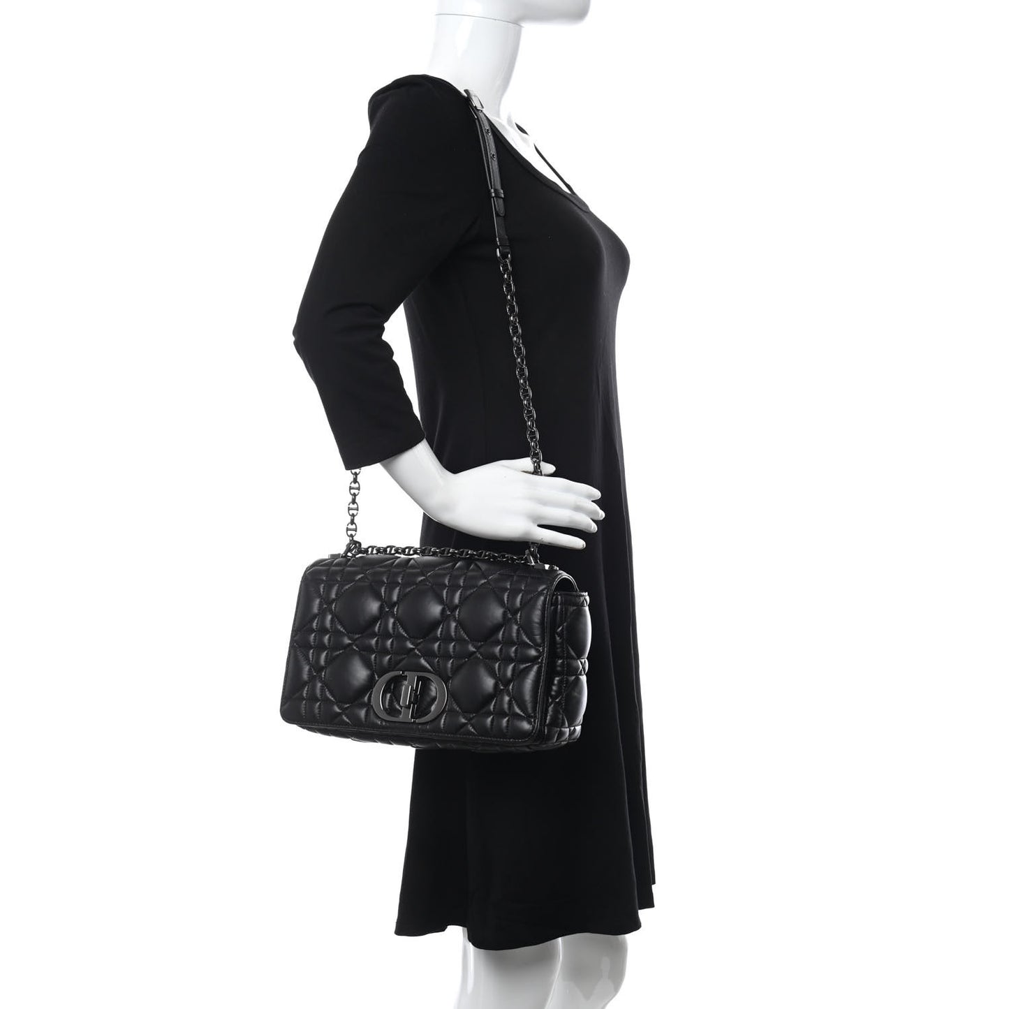 Calfskin Macrocannage Large Caro Bag Black
