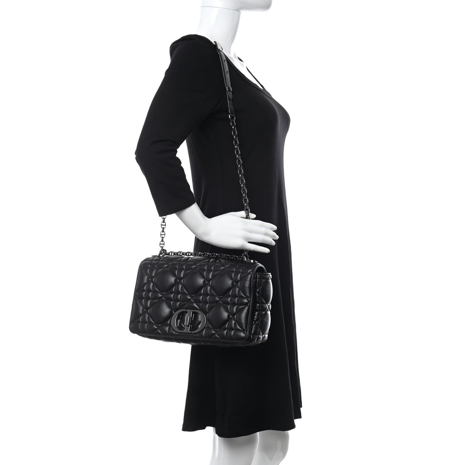 Christian Dior Calfskin Macrocannage Large Caro Bag Black 3 of 19