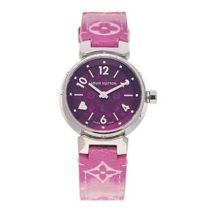 Louis Vuitton Stainless Steel Monogram Diamond 28mm Tambour Quartz Watch Purple 1 of 4