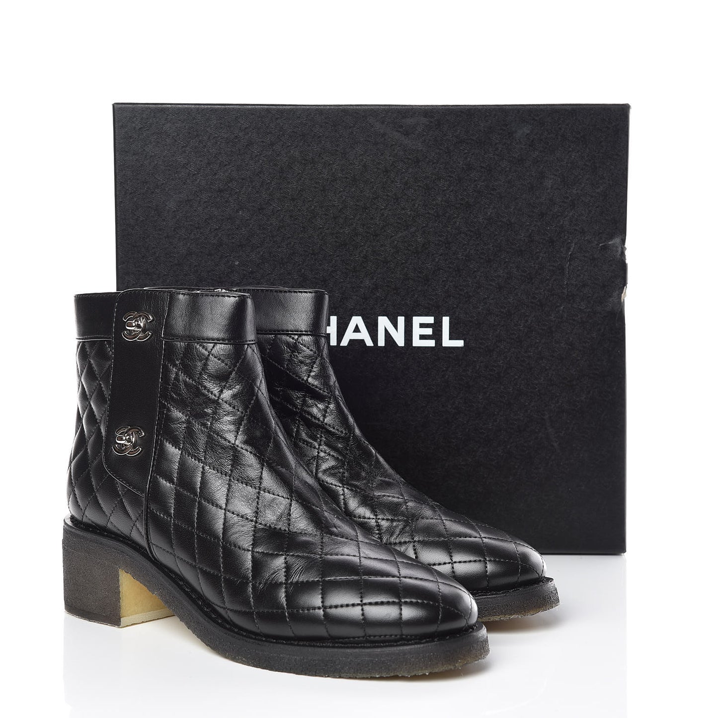 Lambskin Quilted Short Boots 41 Black