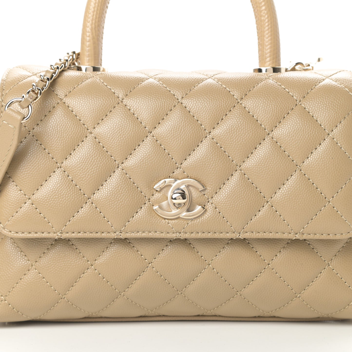 Caviar Lizard Embossed Quilted Mini Coco Handle Flap Dark Beige