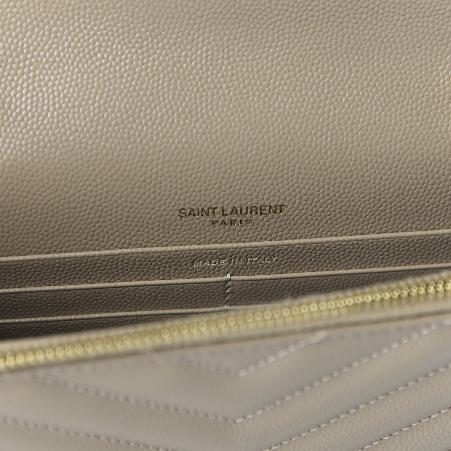 Grain De Poudre Matelasse Chevron Monogram Envelope Chain Wallet Taupe