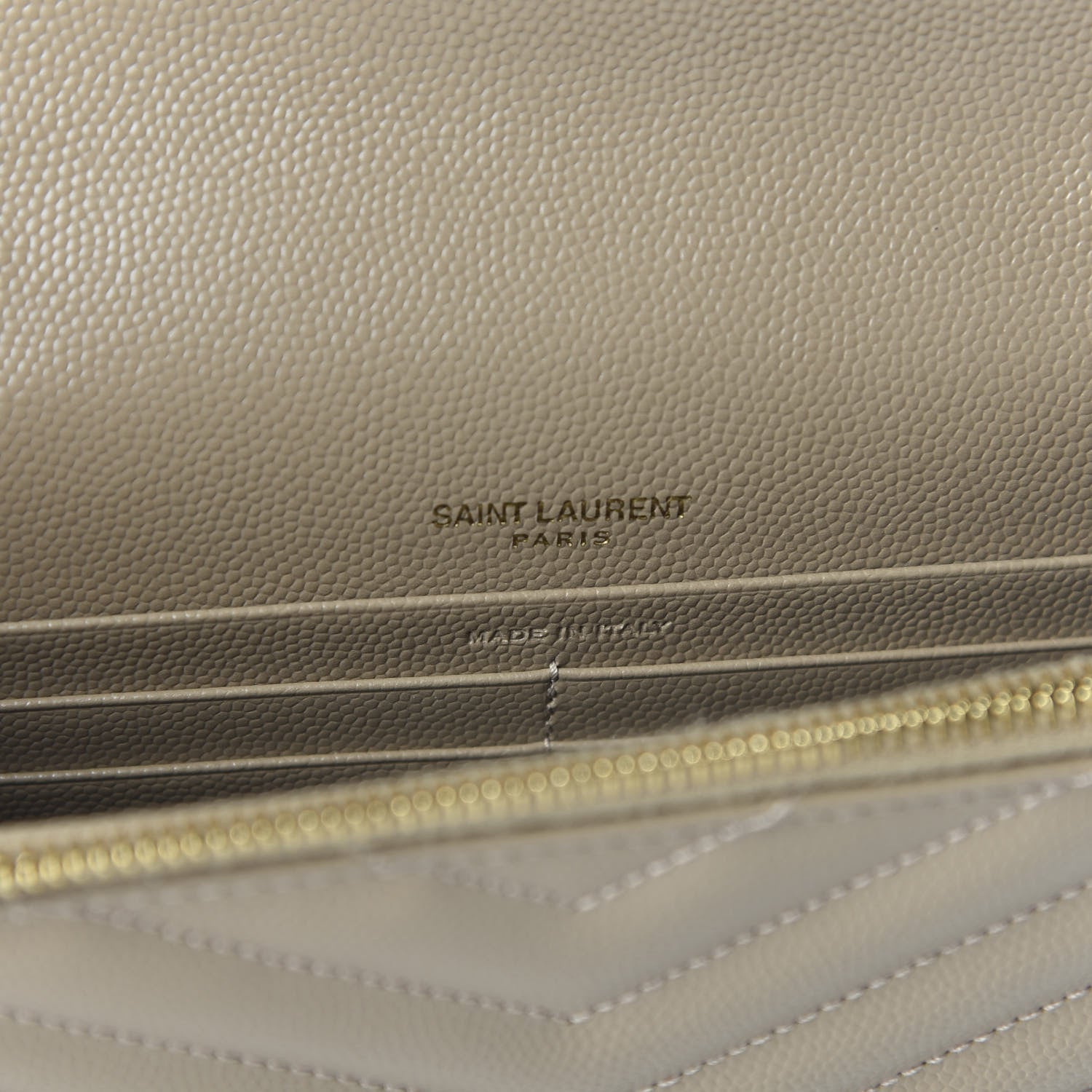 Saint Laurent Grain De Poudre Matelasse Chevron Monogram Envelope Chain Wallet Taupe 8 of 9