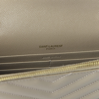 Saint Laurent Grain De Poudre Matelasse Chevron Monogram Envelope Chain Wallet Taupe 8 of 9