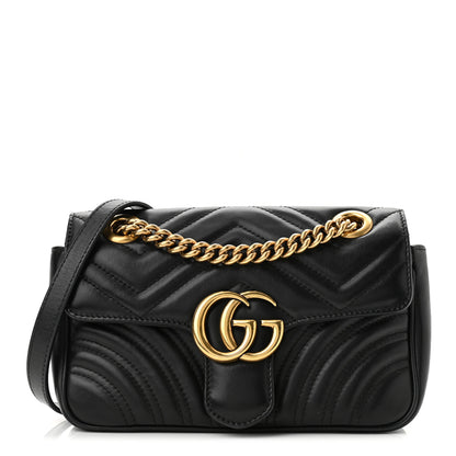Gucci Calfskin Matelasse Mini GG Marmont Shoulder Bag Black 1 of 11