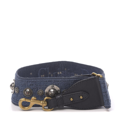 Christian Dior Oblique Denim Studded Shoulder Strap Blue 1 of 5