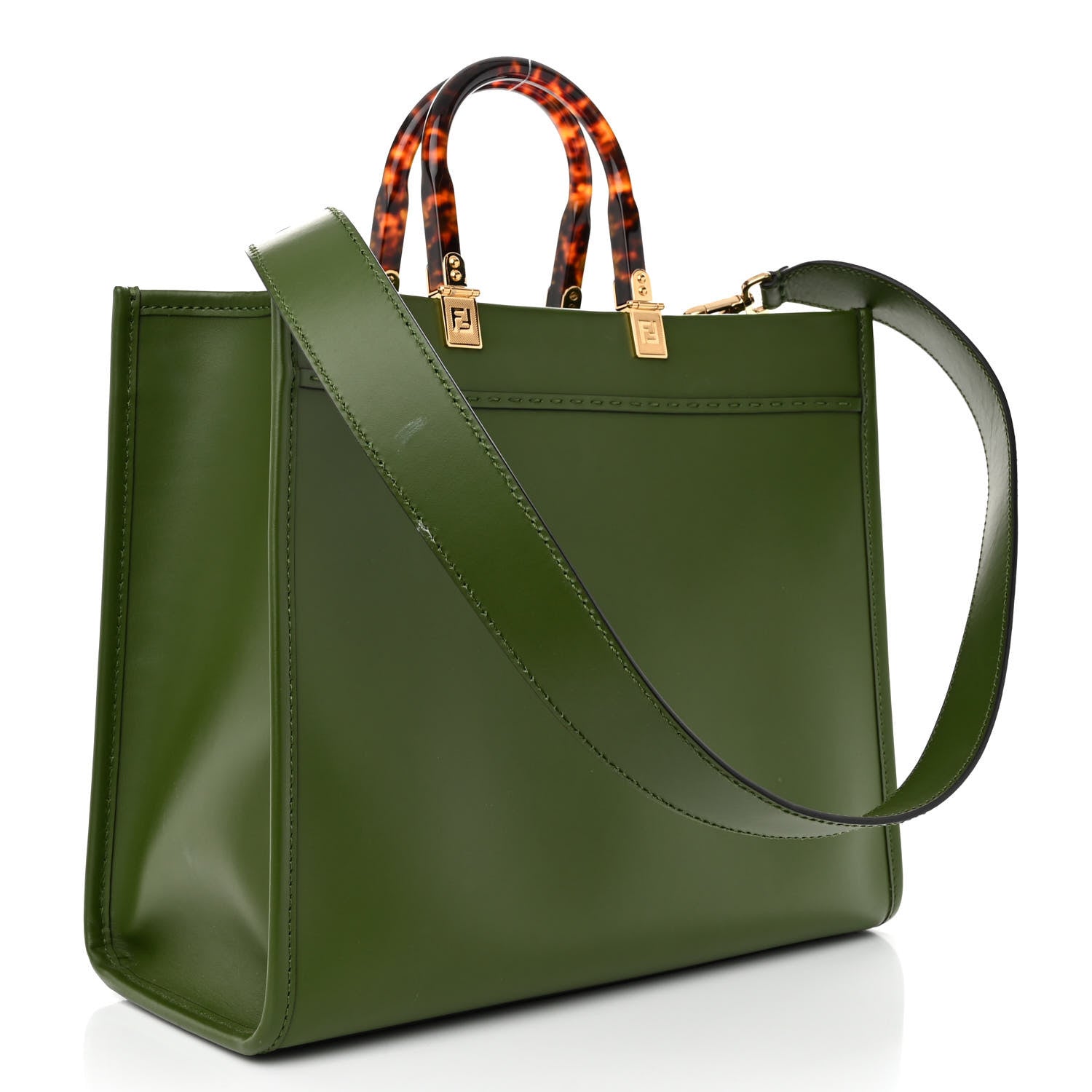Fendi Vitello King Plexiglass Logo Embossed Medium Fendi Sunshine Shopper Tote Avocado 3 of 12