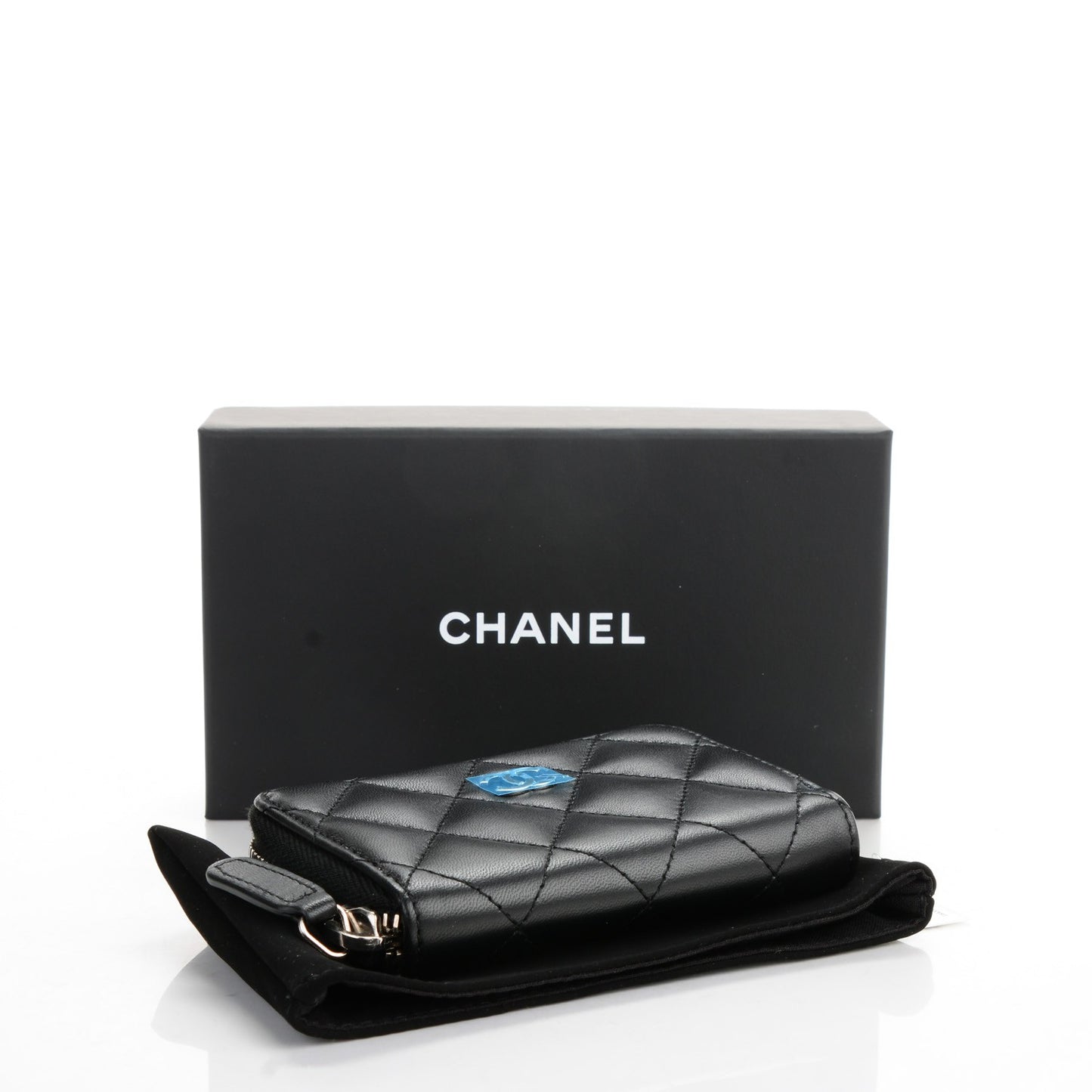 Lambskin Quilted Zip Around Coin Purse Wallet Black