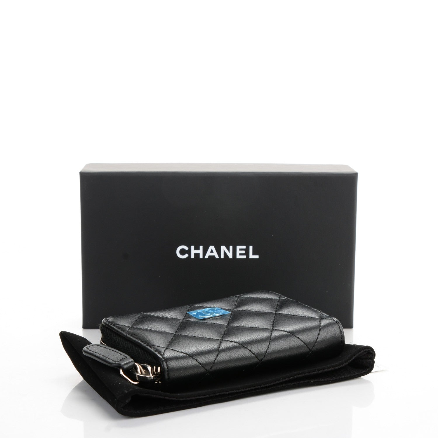 Chanel Lambskin Quilted Zip Around Coin Purse Wallet Black 3 of 6