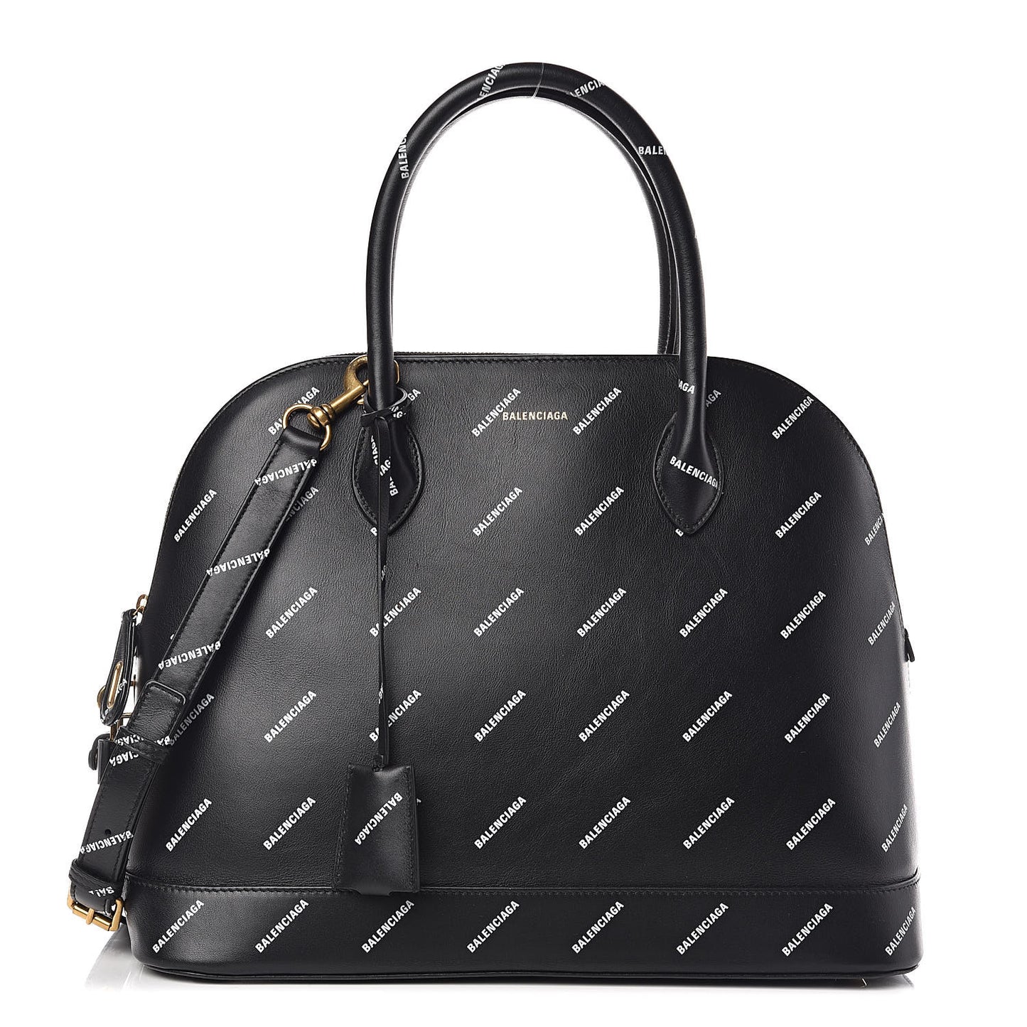 Calfskin Allover Logo M Ville Top Handle Bag Black
