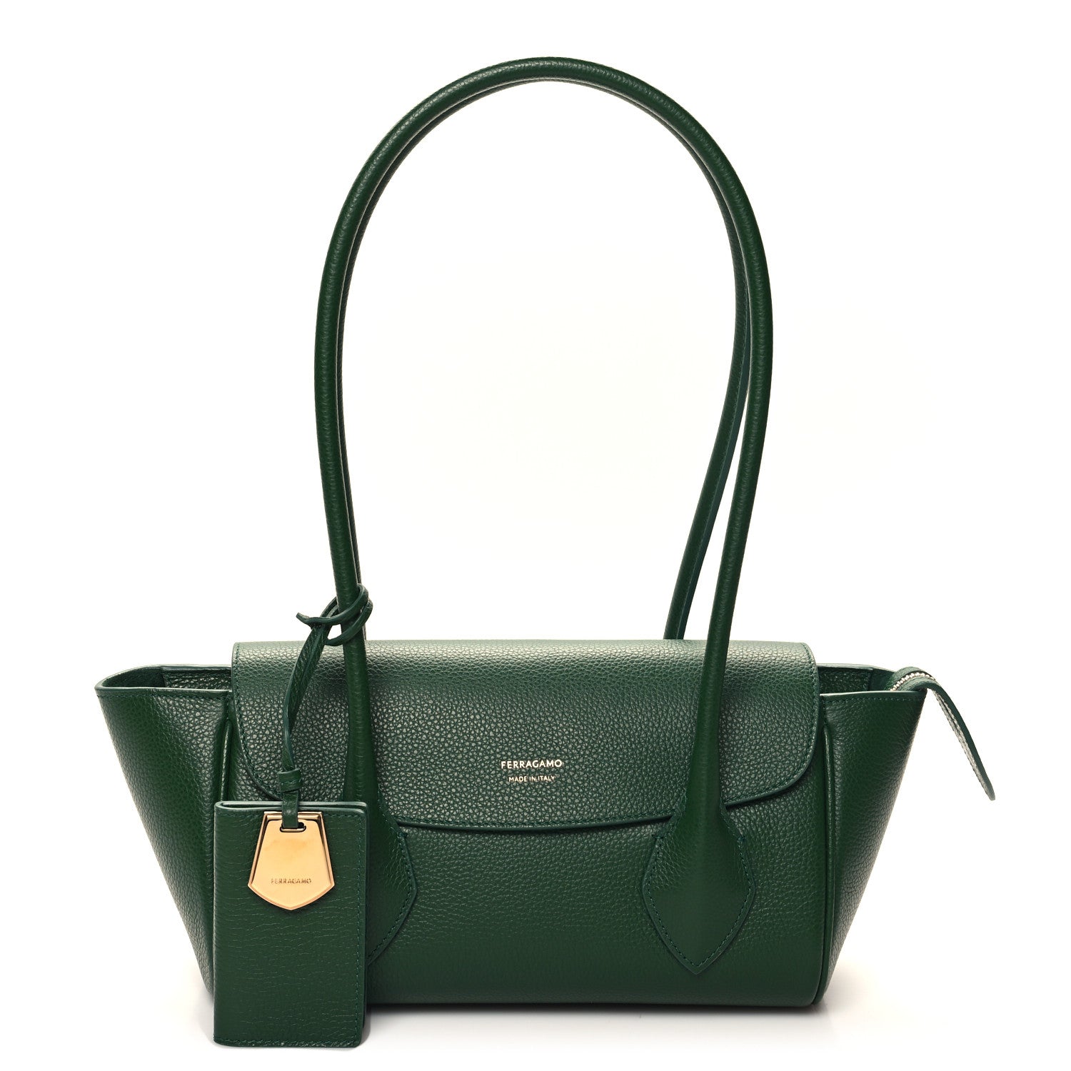 Salvatore Ferragamo Hammered Calfskin Small Firenze East West Tote Bag Forest Green 1 of 10