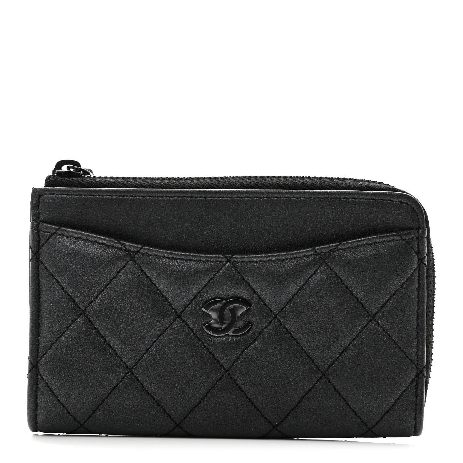Chanel Pearly Lambskin Quilted Zip Card Holder So Black 1 of 8