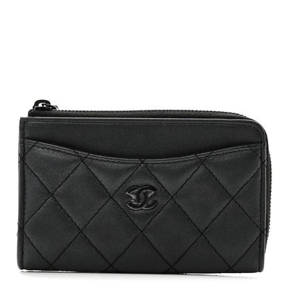 Chanel Pearly Lambskin Quilted Zip Card Holder So Black 1 of 8