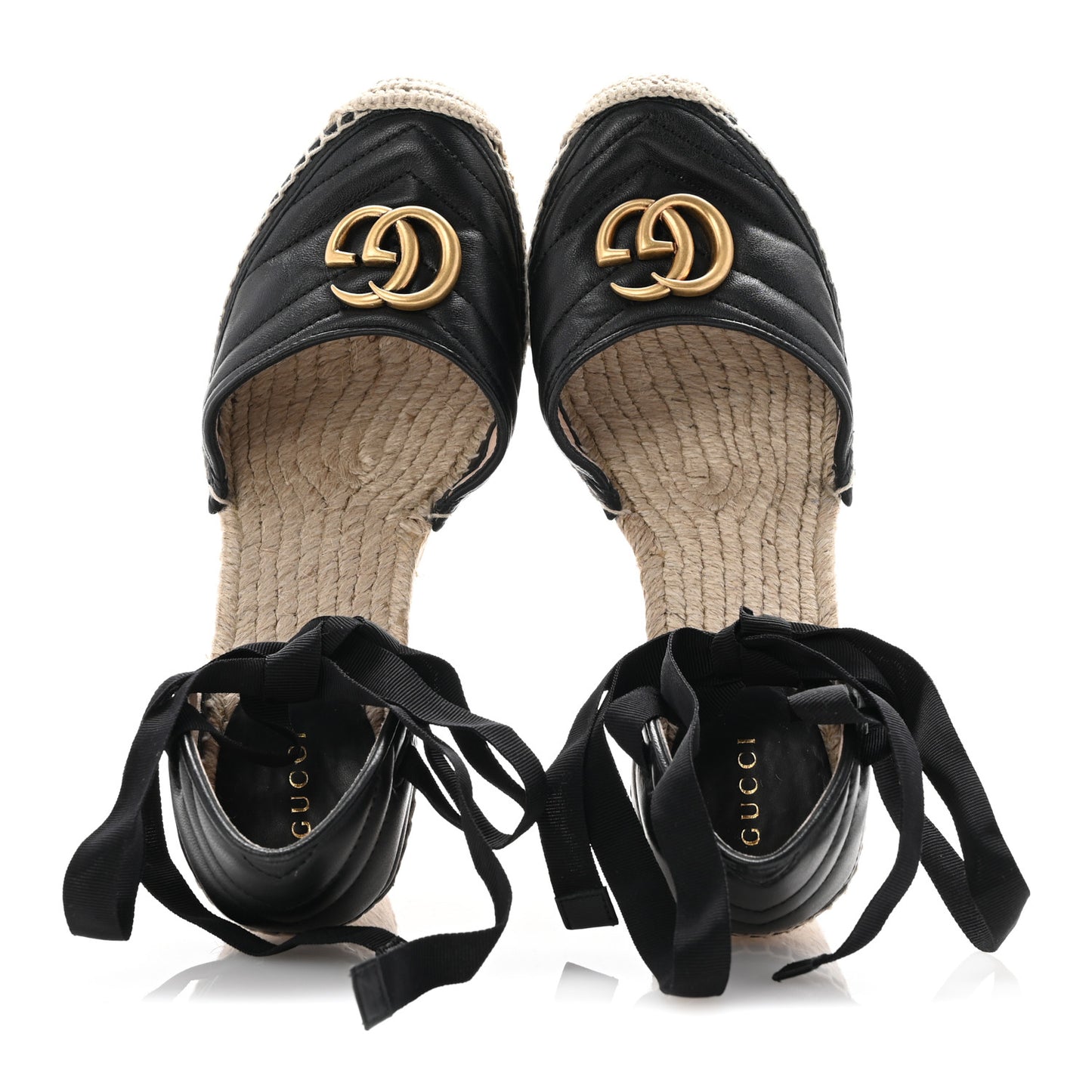 Nappa Matelasse GG Marmont Ankle Wrap Platform 35/120mm Espadrille Wedges 39 Black