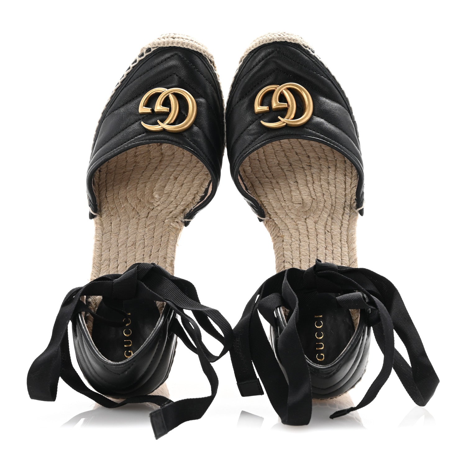 Gucci Nappa Matelasse GG Marmont Ankle Wrap Platform 35/120mm Espadrille Wedges 39 Black 2 of 11
