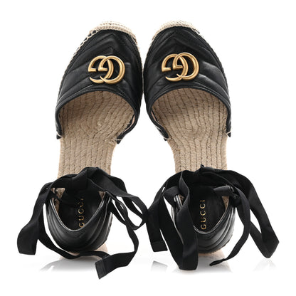 Gucci Nappa Matelasse GG Marmont Ankle Wrap Platform 35/120mm Espadrille Wedges 39 Black 2 of 11