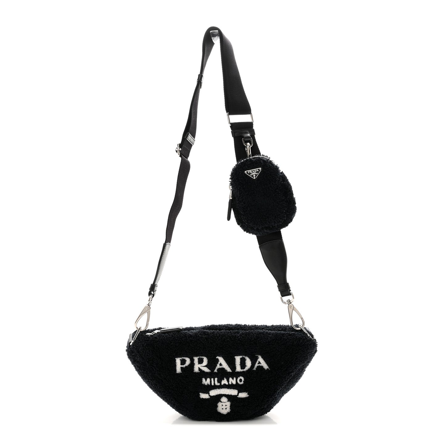 Terry Cloth Triangle Shoulder Bag Black White