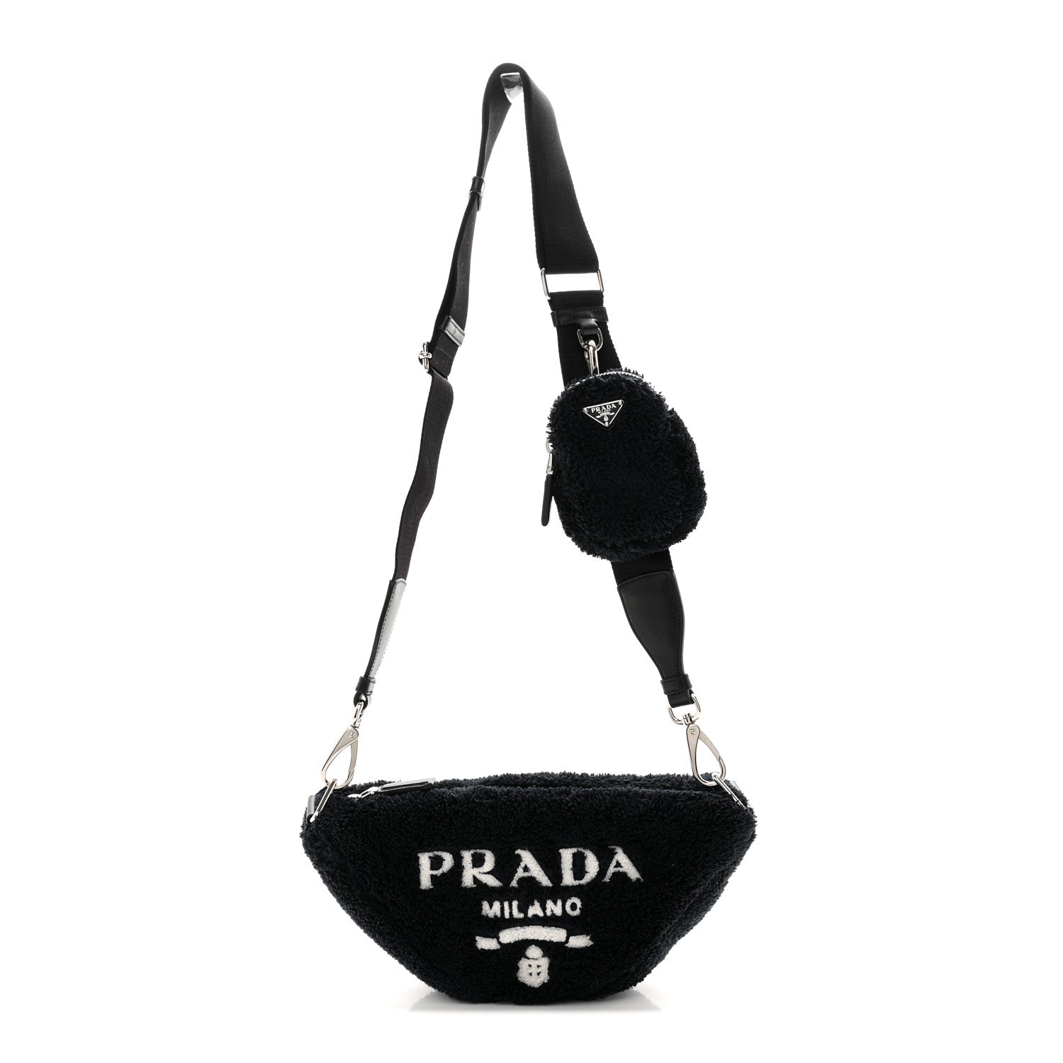 Prada Terry Cloth Triangle Shoulder Bag Black White 1 of 9
