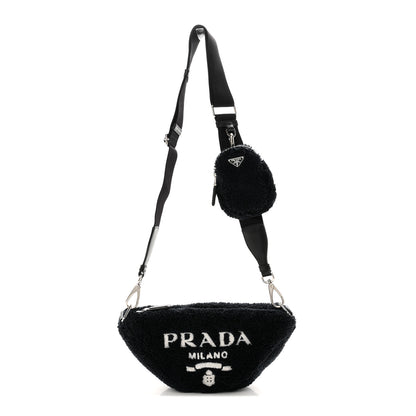 Prada Terry Cloth Triangle Shoulder Bag Black White 1 of 9