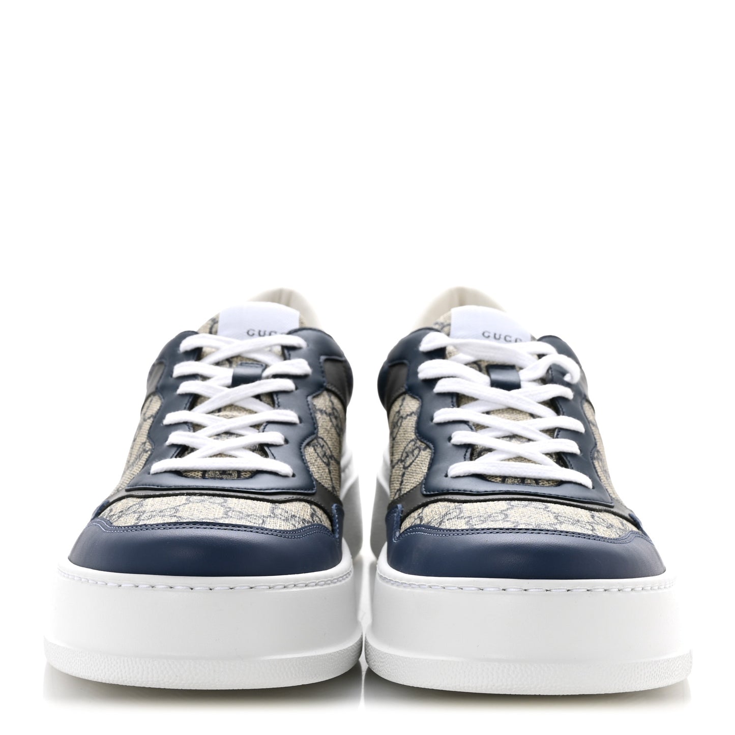 GG Supreme Calfskin Monogram Mens Interlocking G 55mm Sneakers 11 Beige Blue Black