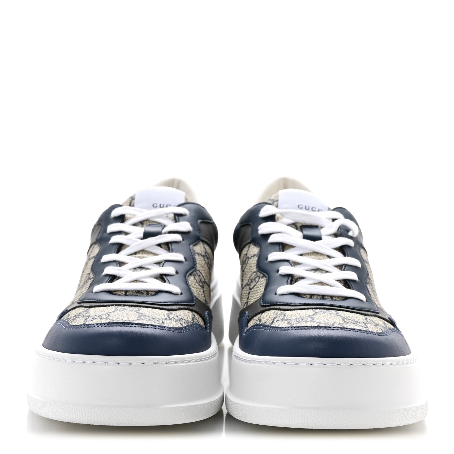Gucci GG Supreme Calfskin Monogram Mens Interlocking G 55mm Sneakers 11 Beige Blue Black 3 of 9