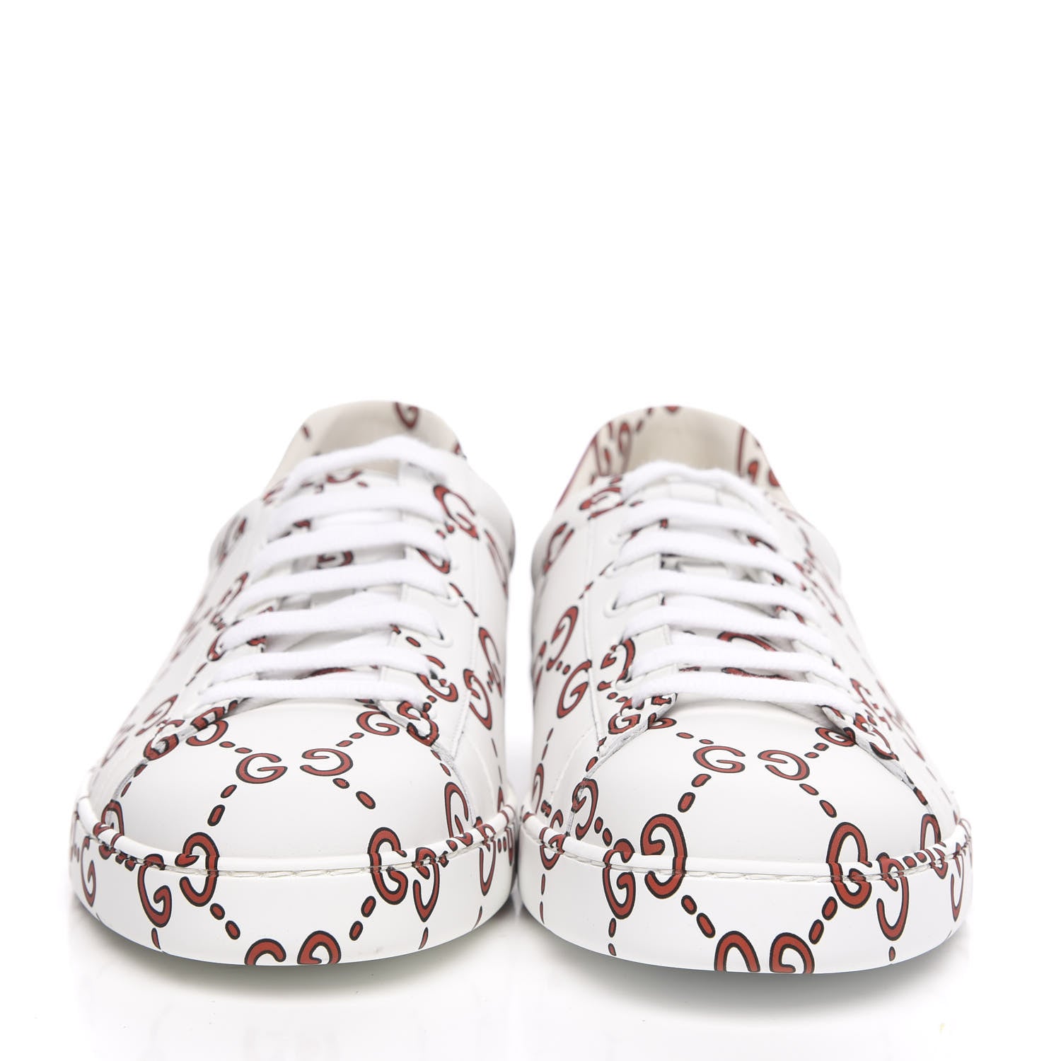 Gucci Calfskin GucciGhost Print Mens Ace Sneakers 12 White Hibiscus Red 2 of 9